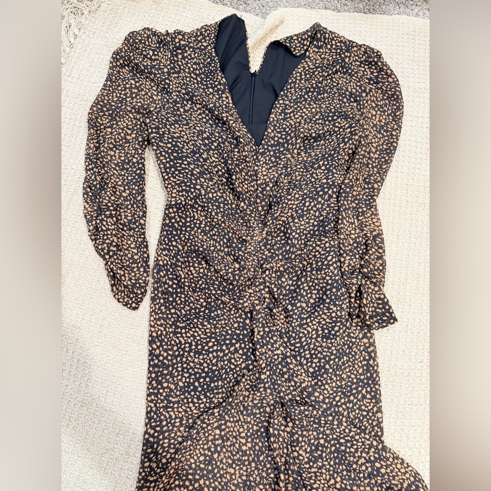 Lena Brown Printed Midi Dress with Front Slit - Picture 3 of 7